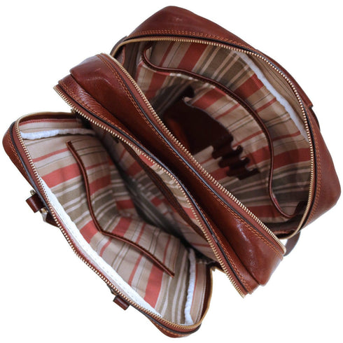 Leather Backpack top handle bag Floto Firenze brown inside